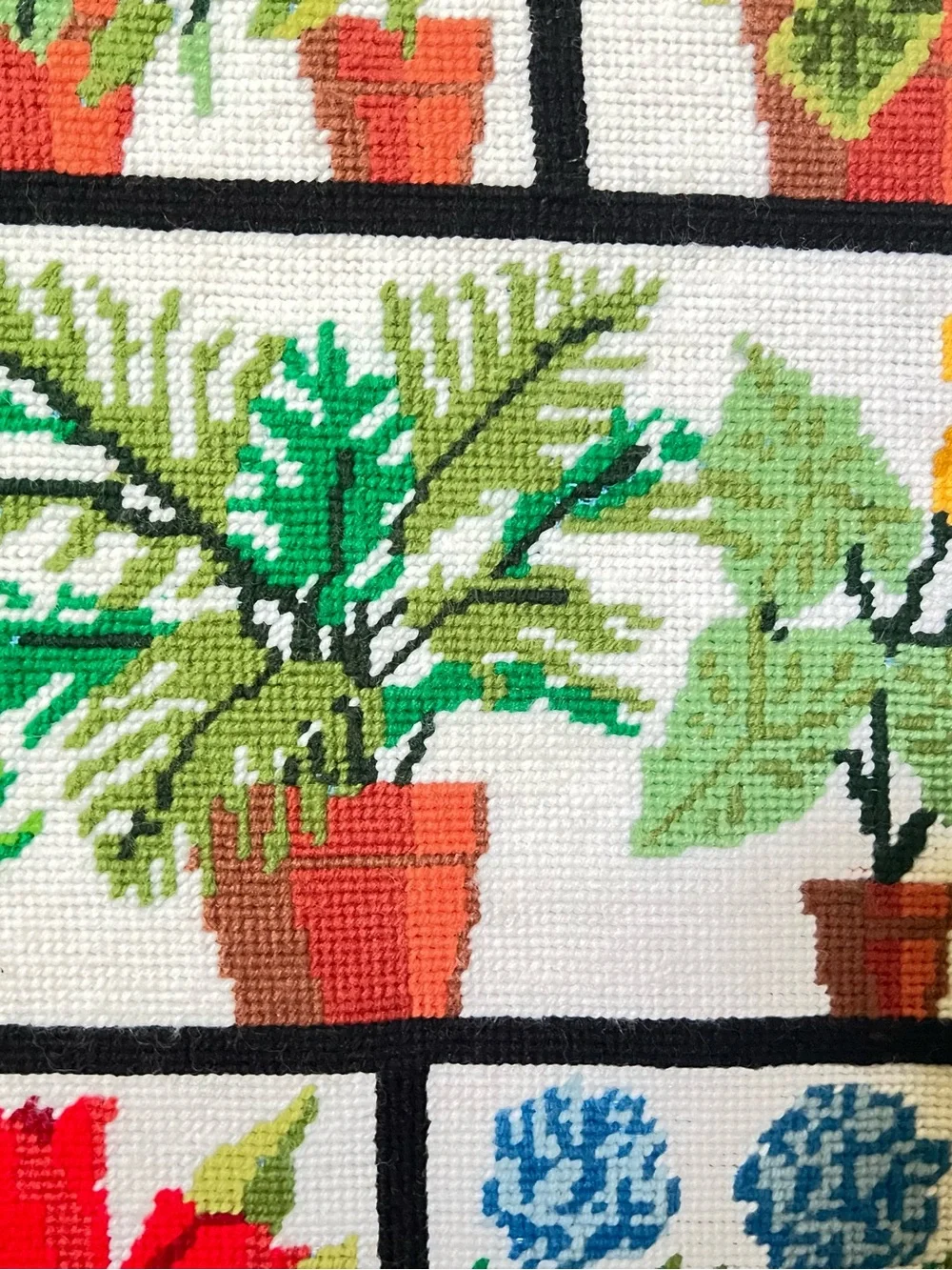 Handcrafted Floral Cross-Stitch Wall Hanging - Multicolor